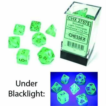 TIME2PLAY Cube Borealis Luminary Dice, Light Green with Gold Numbers - Set of 7 TI3295813